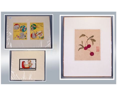 Pair of Mabel Lucie Attwell Prints in one mount plus one further,single. 21 by 16 inches largest print.