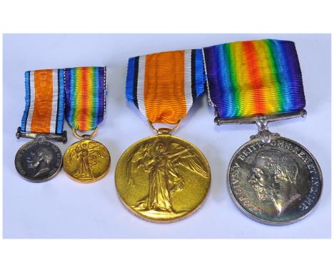 WW1 Interest, 1914-18 & 1914-19 Medals On Bar Together With Miniatures, Awarded To 38232 A CPL. C.B TATE CHES. R