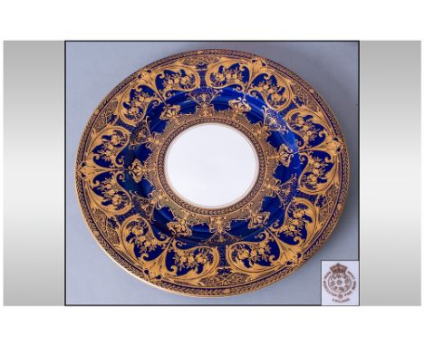 Royal Worcester Hand Painted Cabinet Plate decorated in raised acid gold on heavy blue cobalt finish. 10.75'' in diameter. Mi