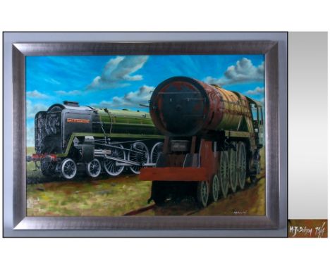 Martin Dobson Railway Artist, Born 1947, Titled 'Duke Of Gloucester' 71000. Oil on Board, Signed. Commissioner 1973. 21x30''.