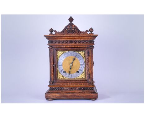 Black Forest Winterhalder and Hofmeier Oak Cased Bracket Clock.  c.1890. With 8 Day Striking and Chiming on Two Gongs. Strike