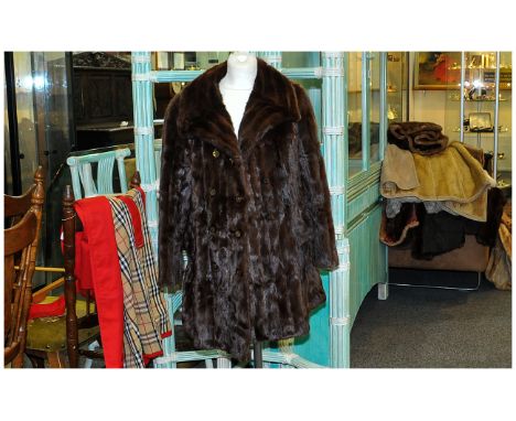 Ladies Three Quarter Length Dark Brown Squirrel Coat, Hook & Loop Fastening. Fully Lined,  Label Inside Reads 'Blaiwais Manch