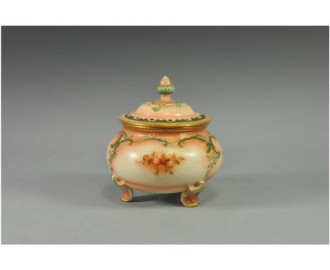 Hadley's - Faience Worcester Lidded Pot Pourri with Floral Decoration, to Cover and Sides. Hadley Printed Stamp to Base. Heig