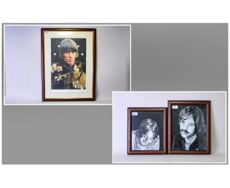 Beatles Interest comprising Limited Edition Signed Print of George Harrison. Signed in pencil lower right. 50/850. 20 by 27 i