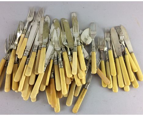 Collection of silver and plated flatware some with bone handles