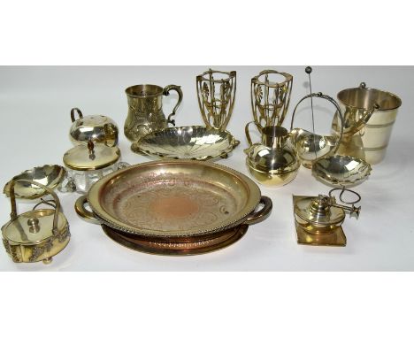 A large selection of silver plated ware to include a bucket, tureen and other items