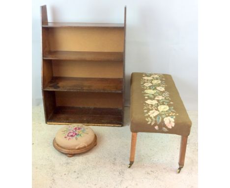 Tapestry window stool ,small foot stool ,and a drop down book case