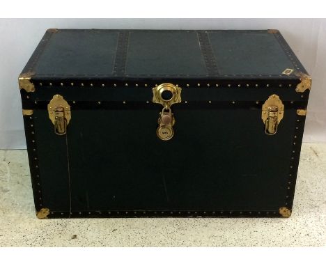 Vintage travel trunk with brass locks and lift out fitted inside tray 55x95x50cm