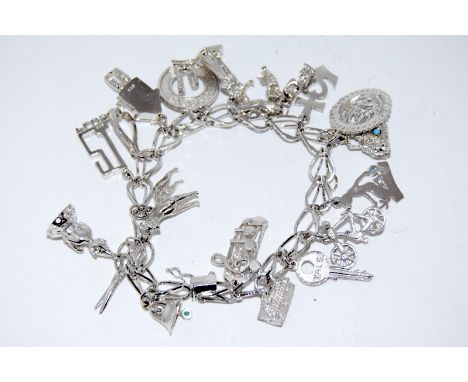 Silver charm bracelet and charms