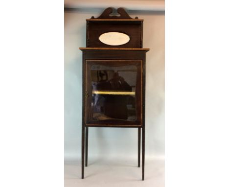 Edwardian mahogany small proportion inlaid display cabinet and taped legs with glass door and mirror shelf 150x55x35cm