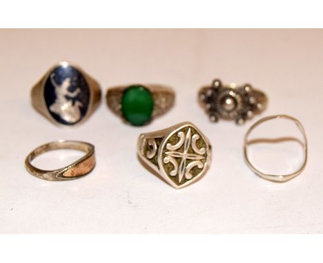 6 silver mix rings 