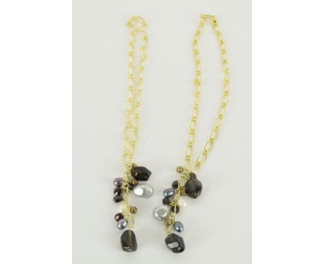 two silver gilt necklaces with blister pearl drops