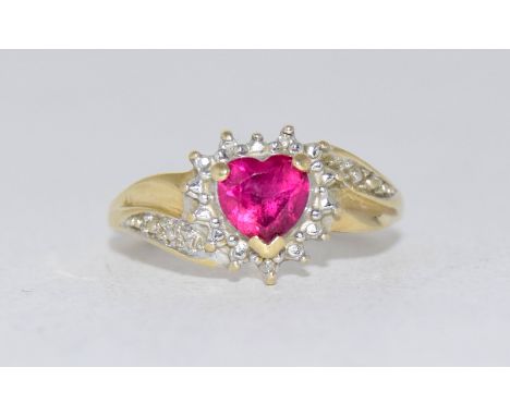 9ct gold ladies h/m diamond and ruby ring size P