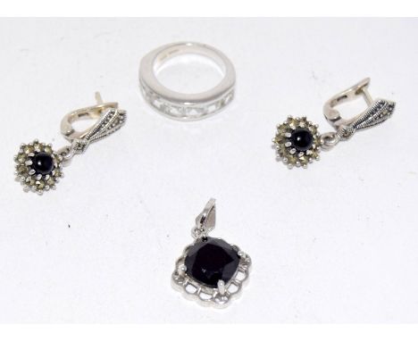 Collection of silver jewellery ring ,earrings and pendant