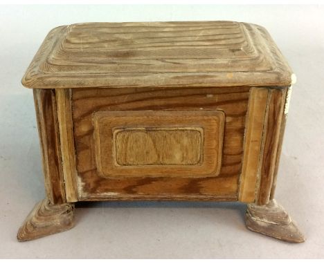 Vintage country elm jewellery box with 18ct gold and plat diamond ring, other rings and silver charm bracelet ,and other item