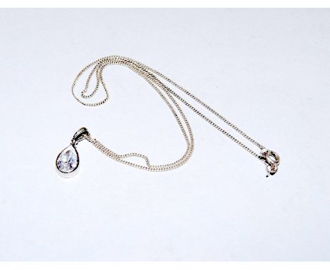 9ct white gold crystal pendant on a silver chain 