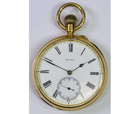 18CT GOLD CASED GENT'S POCKET WATCH - finely preserved with white enamel dial, Roman numerals and sweep seconds dial and fine