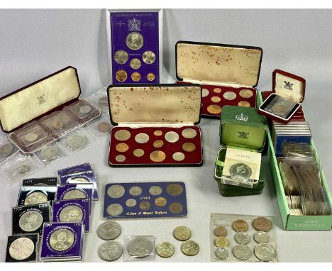 BRITISH COIN &amp; COMMEMORATIVE CROWN COLLECTION - to include two cased sets of Last Sterling and First Decimal British Coin