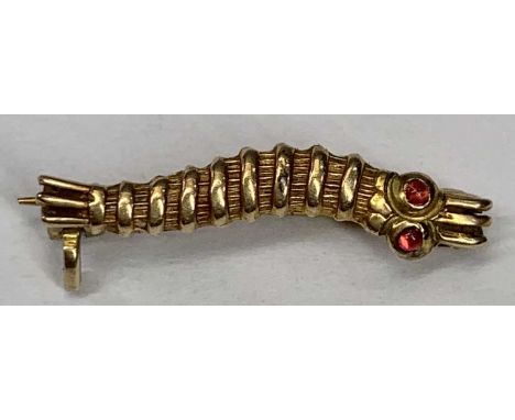 A RARE 9CT GOLD BAR BROOCH WITH RUBY EYES WW2 Caterpillar (silkworm) Club - an informal association of members who have succe