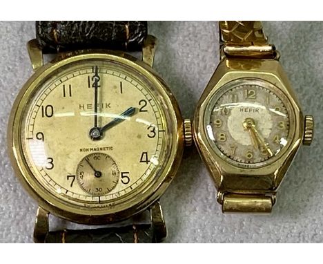 9CT GOLD CASED HEFIK WATCHES (2) in their original boxes (both distressed), a lady's circular dial wristwatch with expanding 