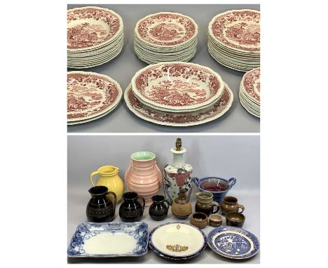 MIXED CHINA to include a set of three Jackfield ware graduated jugs from 17cms, a Woods Seaforth pink and cream dinner servic