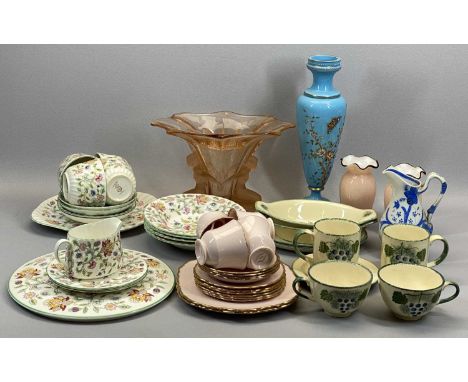 17 PIECE MINTON HADDON HALL PART TEA &amp; DINNER SERVICE, Poole pottery hand painted hearts teaset, Art Deco glass figural f