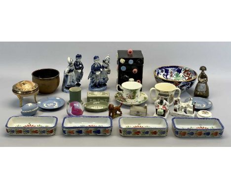 QUIMPER RECTANGULAR BOWLS (4) - each 17.5 x 9cms, an Amherst Japan lustre glazed bowl, 19.5cms diameter, a Noritake lidded th