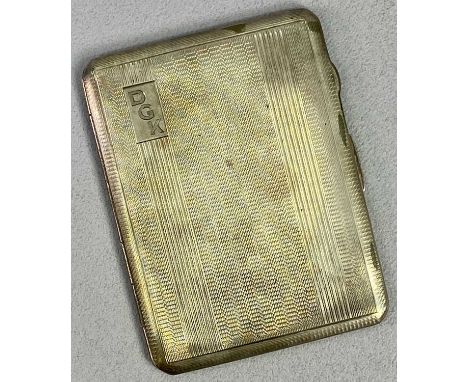 RECTANGULAR WHITE METAL CIGARETTE CASE - with engine turned decoration, monogrammed 'D G K', 11.5 x 9cms, 5.680ZT