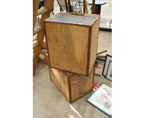 TWO VINTAGE WOODEN TEA CHESTS 