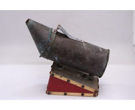 A COPPER VINTAGE BEE SMOKER ON WOODEN BELLOWS 