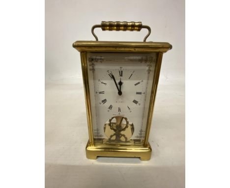 A VINTAGE GERMAN SCHATZ &amp; SOHNE BRASS 8 DAY CARRIAGE CLOCK IN WORKING ORDER NO WARRANTY GIVEN WITH WIND UP MECHANISM AND 