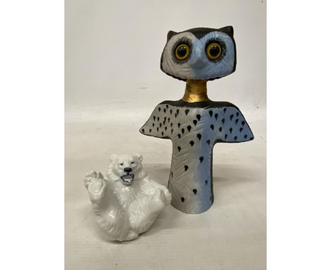 A ROSINA WACHTMEISTER GOEBEL FIGURE OF A BOBBIE HEAD OWL TOGETHER WITH A BING AND GRONDAHL POLAR BEAR FIGURE 
