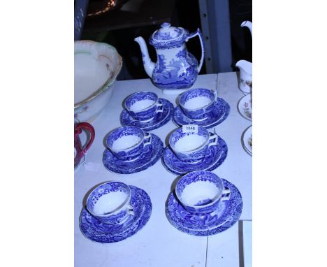 A COPELAND SPODE 'ITALIAN' COFFEE SET TO INCLUDE A COFFEE POT - A/F TO SPOUT, PLUS SIX CUPS, SAUCERS AND SIDE PLATES