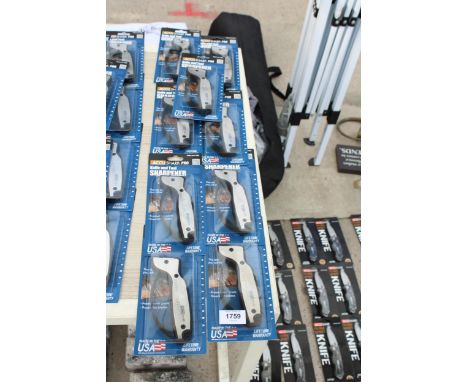 NINE NEW AND PACKAGED ACCUSHARP KNIFE AND TOOL SHARPENERS 
