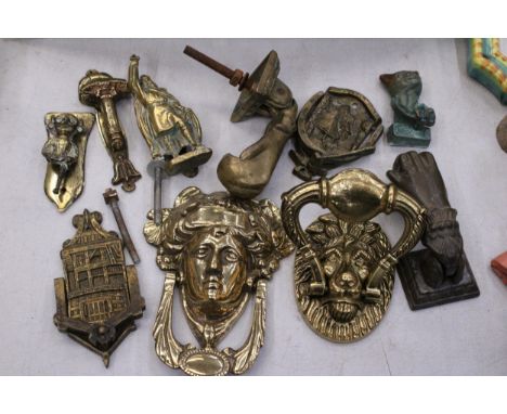 TEN UNUSUAL VINTAGE BRASS DOOR KNOCKERS 