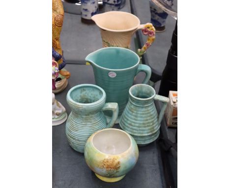 FIVE PIECES OF VINTAGE POTTERY TO INCLUDE AUTHUR WOODS ETC 