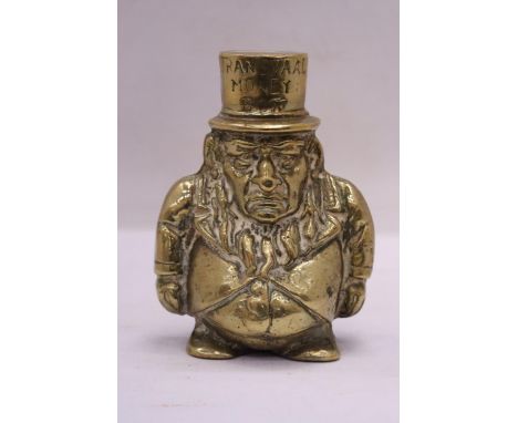 A VINTAGE TRANSVAAL BRASS MONEY BOX "PAUL KRUGER"