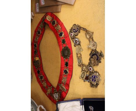 TWO GRAND LODGES VINTAGE NECK CHAIN SASHES, TO INCLUDE BIRKENHEAD AND WHITFIELD