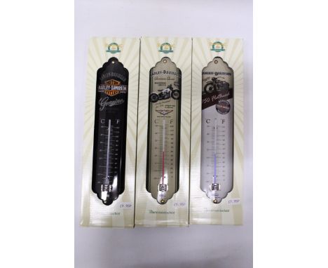 THREE HARLEY-DAVIDSON THEMED WALL THERMOMETERS 