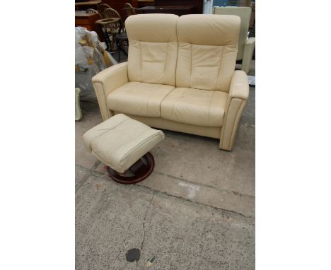 A HJELLEGJERDE FJORDS TWO SEATER RECLOINER SOFA AND STOOL 