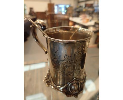 Hallmarked silver Christening tankard assay Sheffield 1874 maker HY Wilkinson and a silver spoon  CONDITION REPORT: Few minor