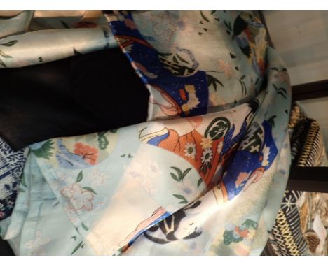 Collection of vintage clothing including silk kimono 