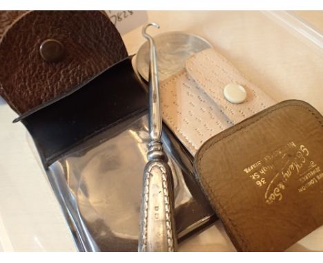 925 silver handled button hook crowns and leather pouches