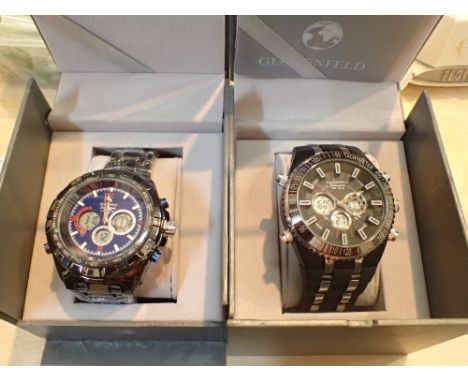 New old stock two boxed Globenfeld wristwatches one on rubber strap the other ceramic