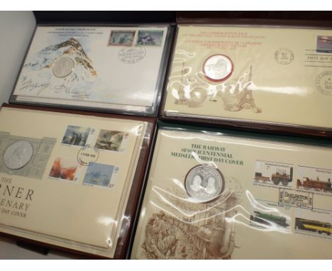 Medallic first day covers for Turner Bicentennial Ascent of Everest Railway Sesquicentenary and first solo Atlantic flight