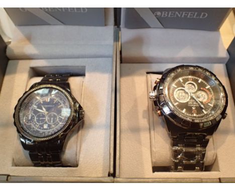 Old new stock two boxed Globenfeld wristwatches with ceramic straps 