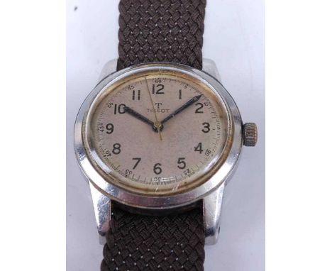A vintage gents Tissot steel case wrist watch having signed silvered Arabic dial, and automatic bumper movement, screw down b