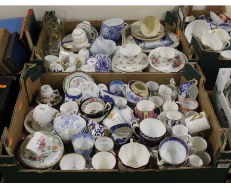 Two boxes of various coffee cans and saucers to include Coalport, Royal Crown Derby, and Royal Worcester