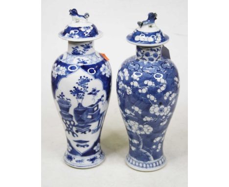 A Chinese export vase and cover, of baluster form, decorated with flowering prunus, having four character mark verso, h.31cm;