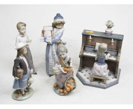 A collection of five Lladro and Nao porcelain figures, largest 23cm high